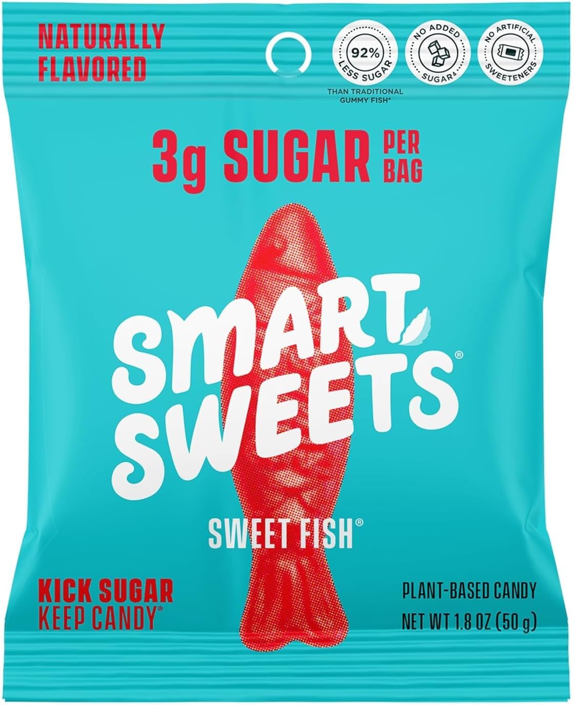 SmartSweets Variety Pack, Gluten Free Gummies, Plant Based Snacks for Adults & Kids, Chewy Candy, Low Sugar, Includes Sweet Fish, Sourmelon Bites, Peach Rings & Sour Blast Buddies, 50g Bags, 8 Pack - Image 11