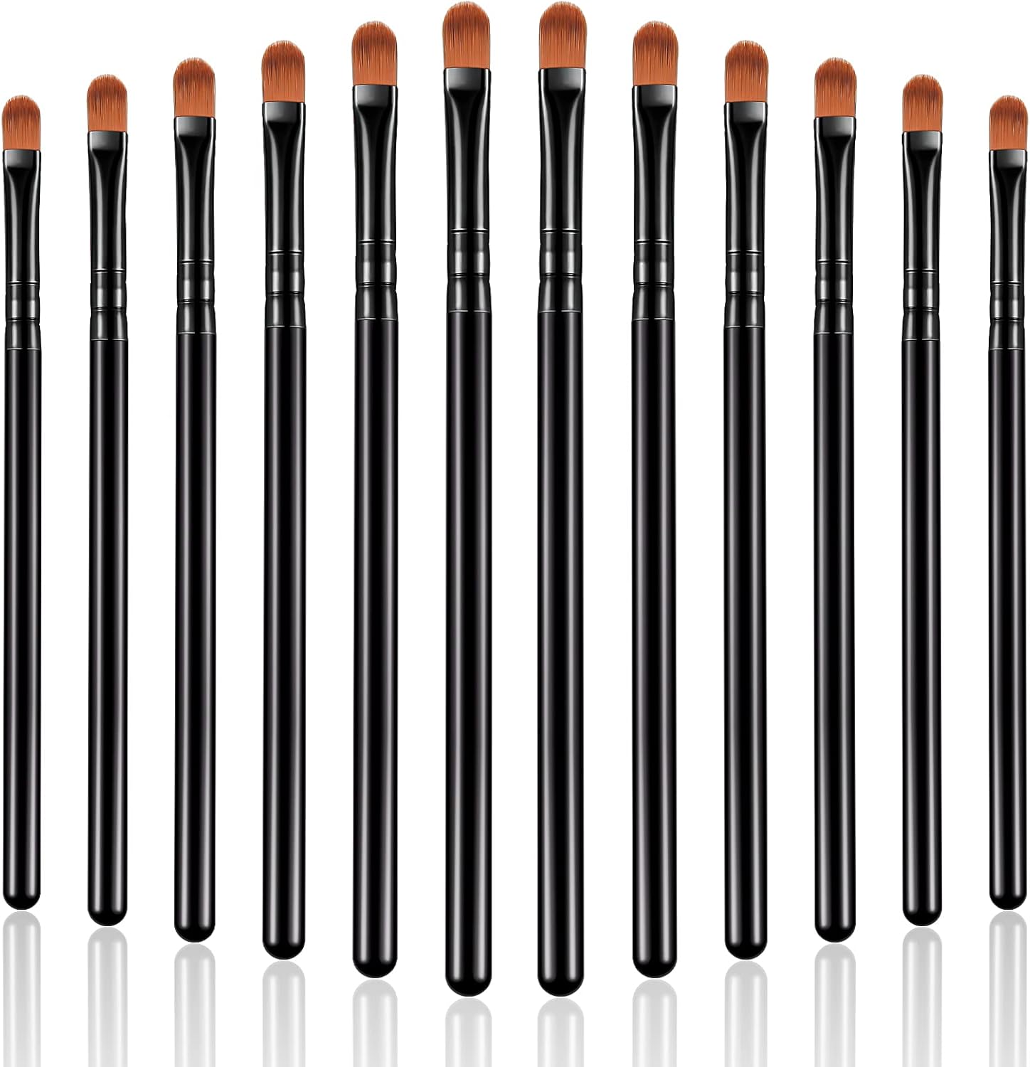 Patelai small flat concealer brush set front view showing twelve black synthetic fiber makeup brushes