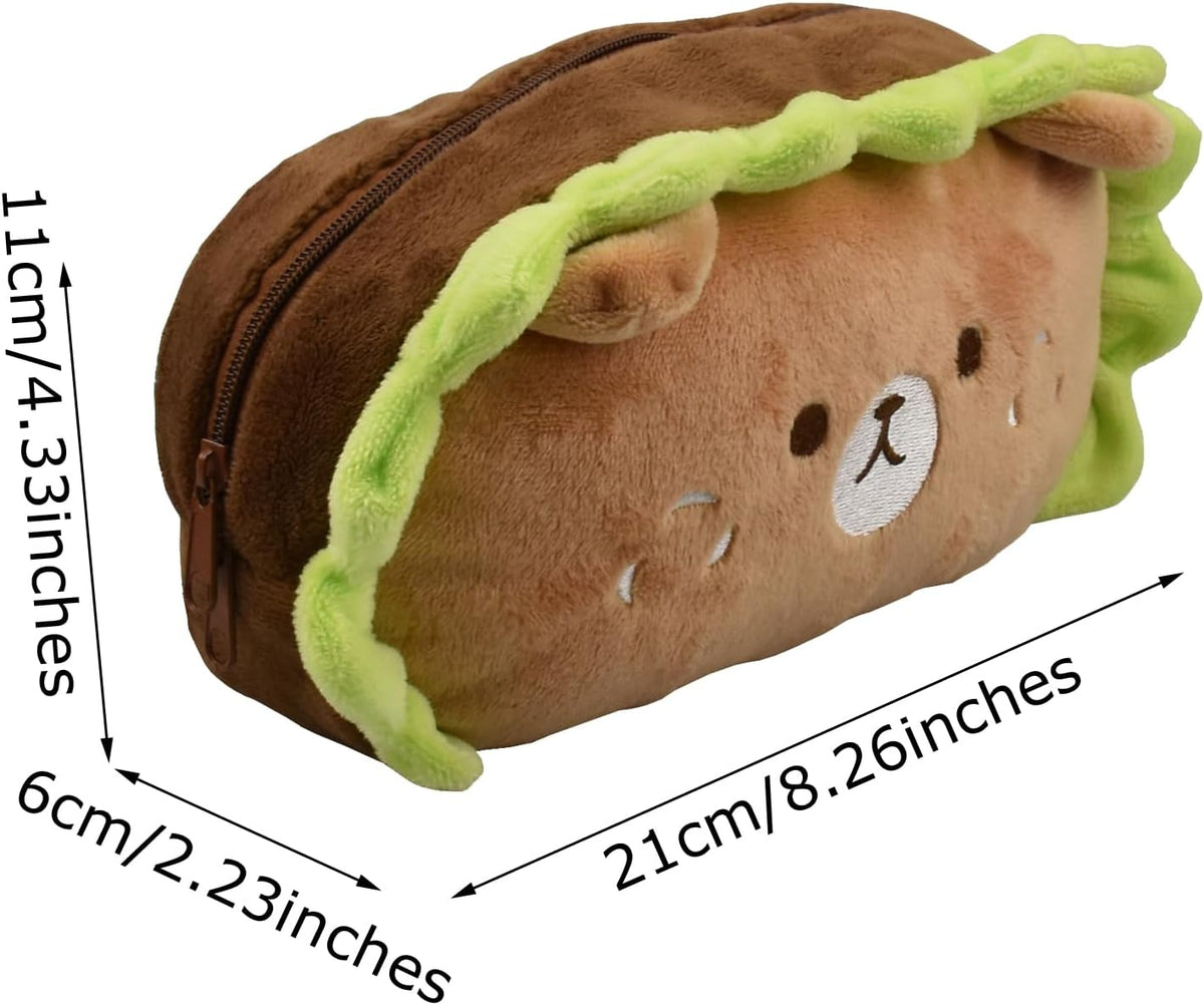 Eyintlofc cute bear cosmetic bag showing dual zippers