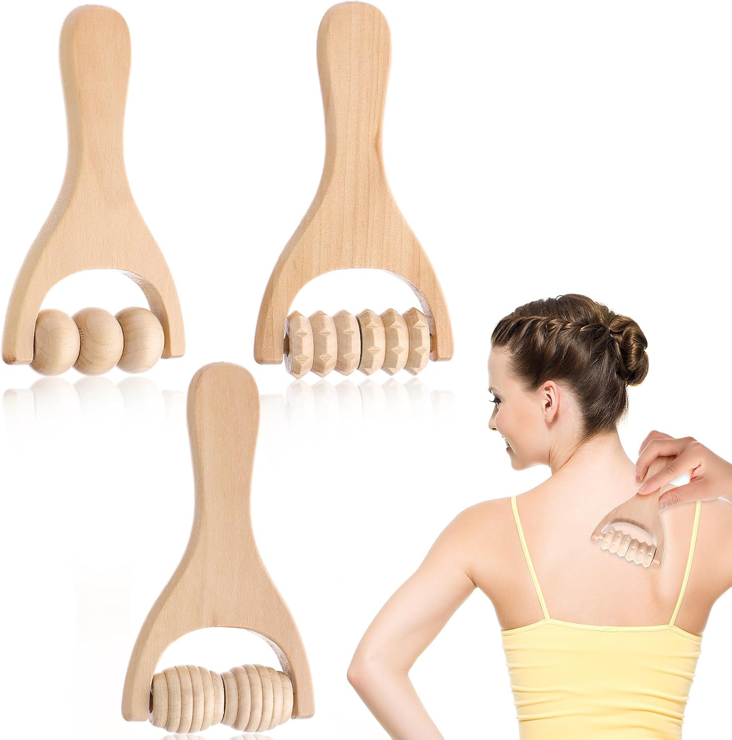 Abeillo 3 pieces wooden hand massage roller set front view