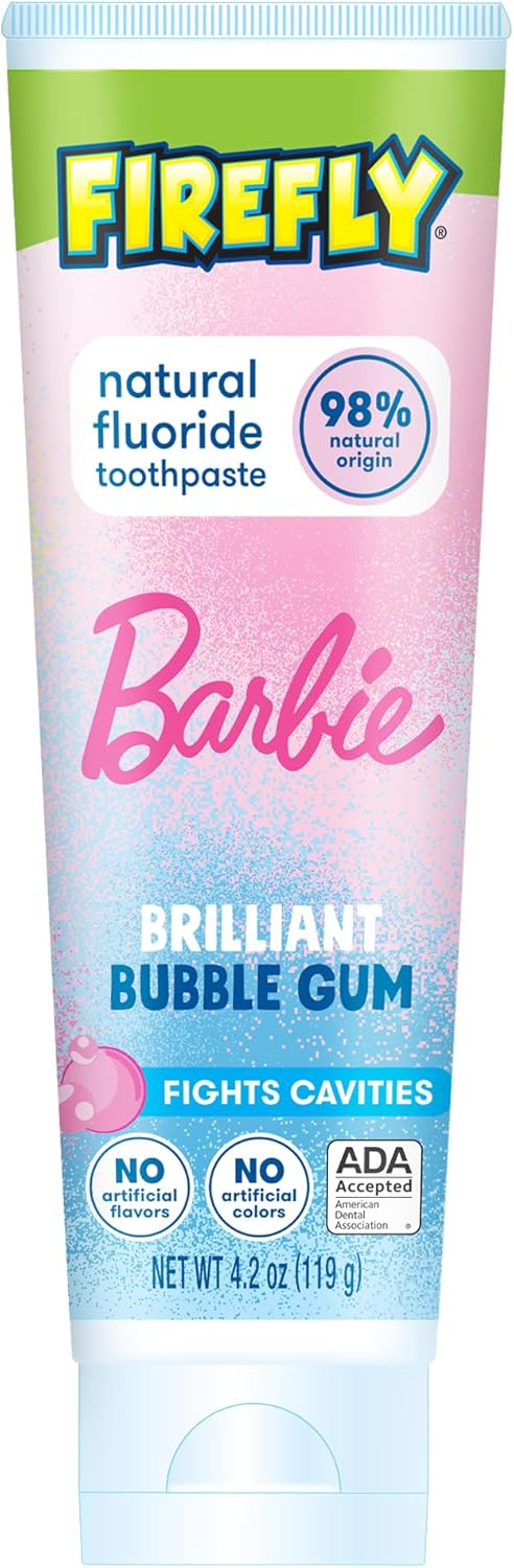 Firefly Kids Anticavity Natural Fluoride Toothpaste, Barbie, Bubble Gum Flavor, 4.2oz - Image 1