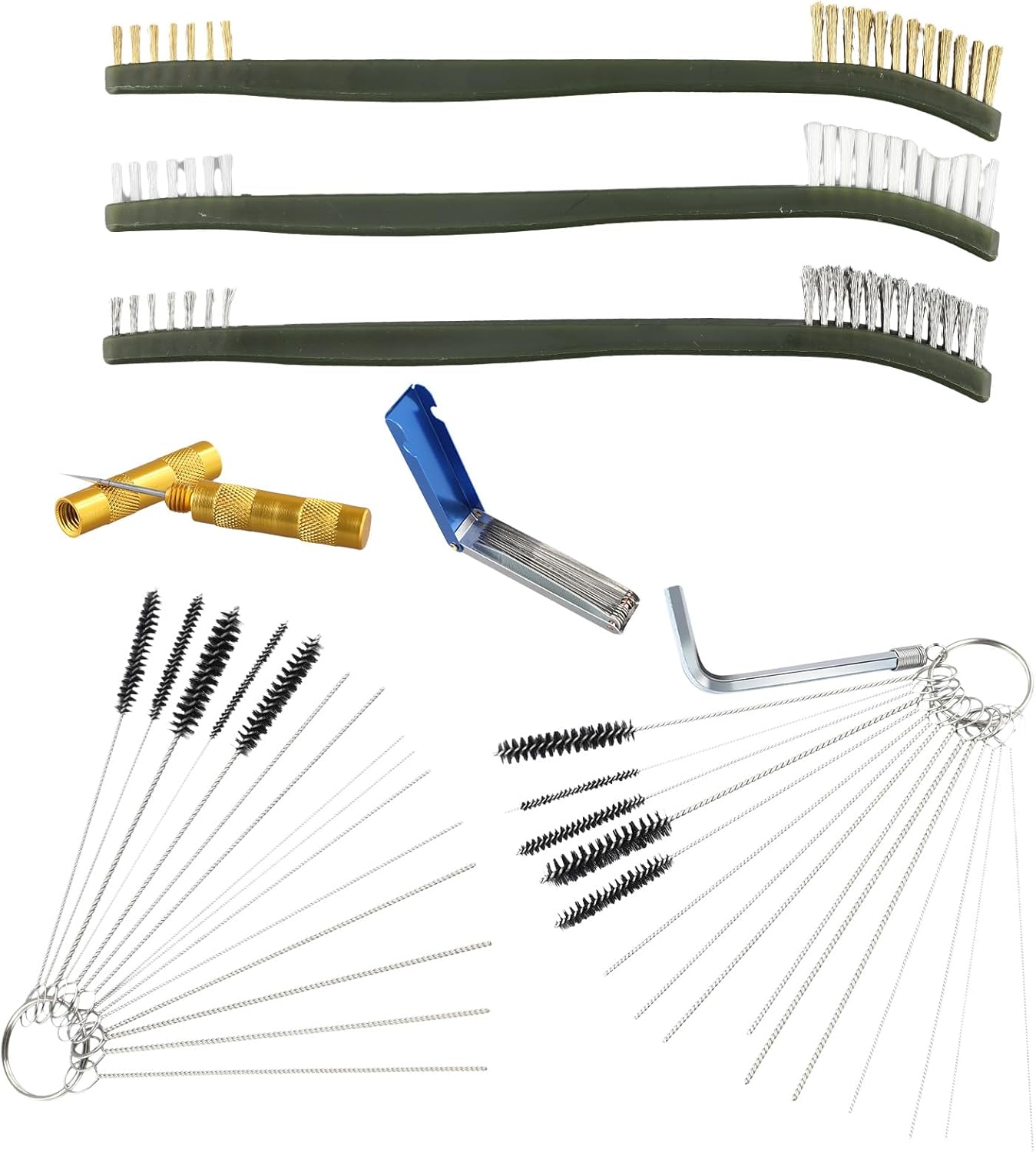 OQXEJPHFN carburetor cleaning kit front view showing full thirty six piece set layout