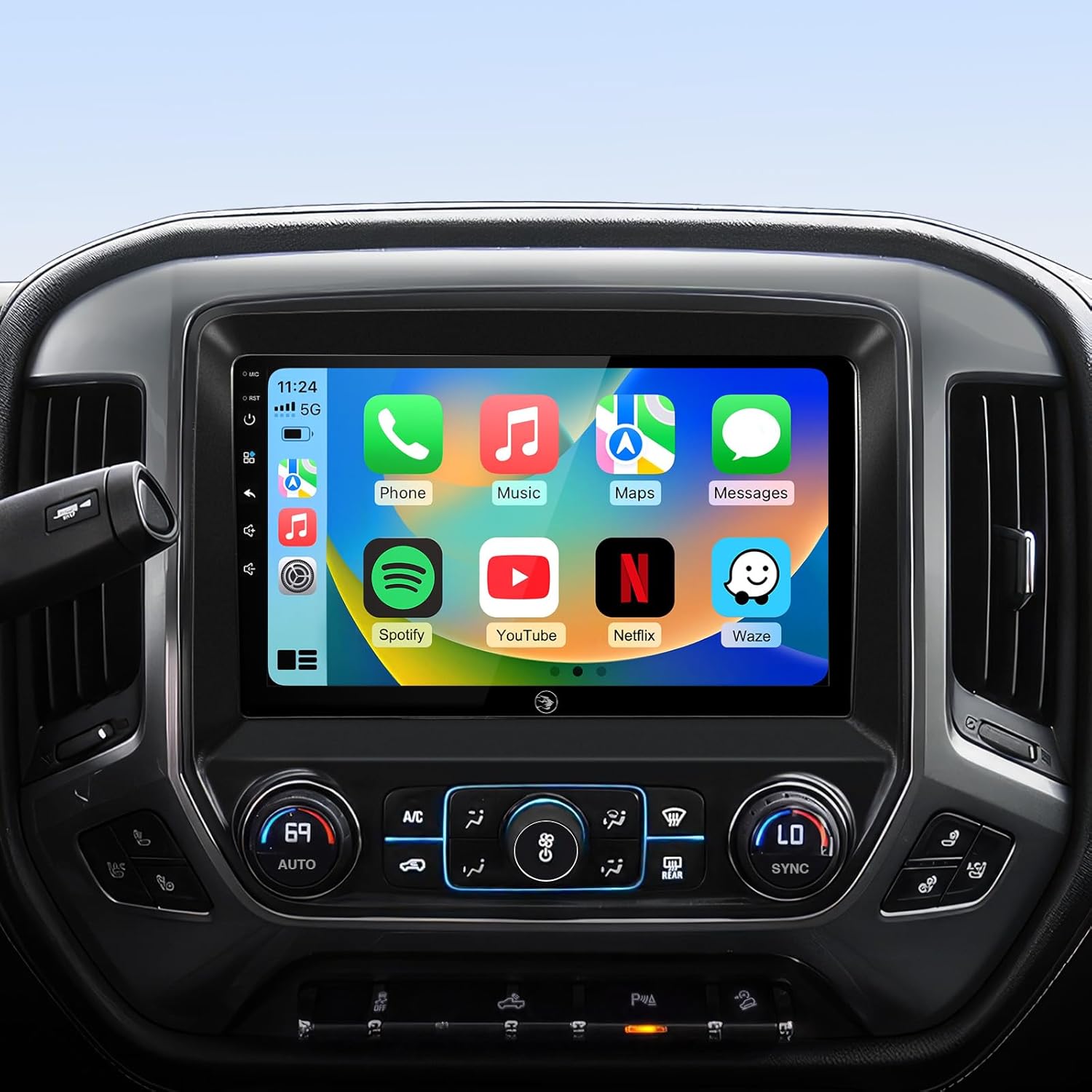 Ruicar 10.2 inch car radio stereo front view installed in truck dashboard
