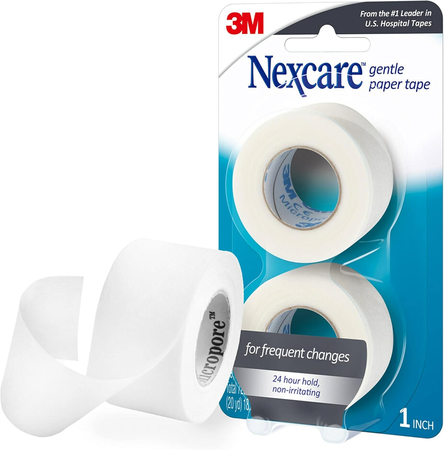 Nexcare Gentle Paper Medical Tape front view showing two rolls of hypoallergenic surgical tape.