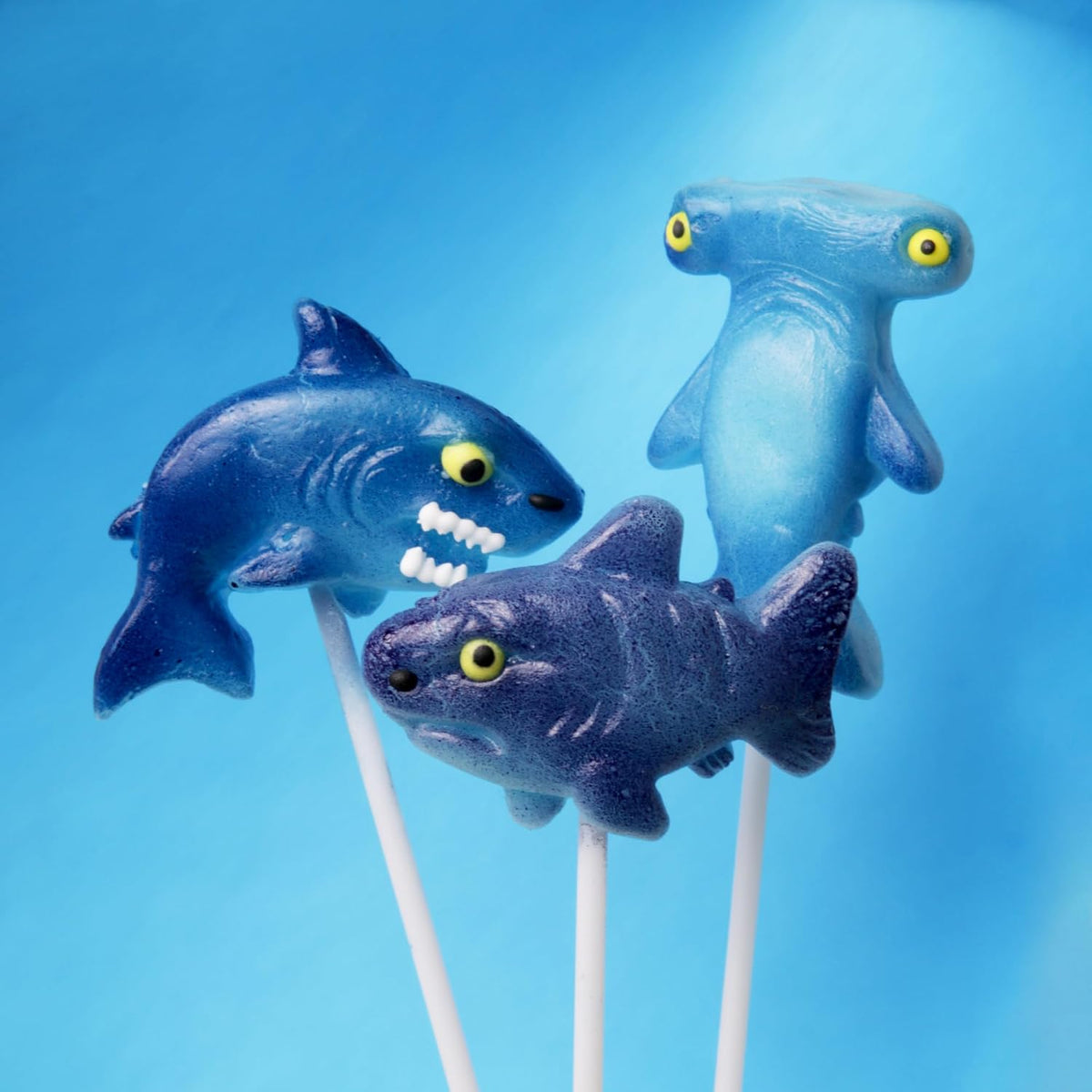 Sweetzo blue and red shark shaped lollipops for goody bags