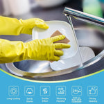Close up of Aidea non scratch scouring pad cleaning ceramic plates