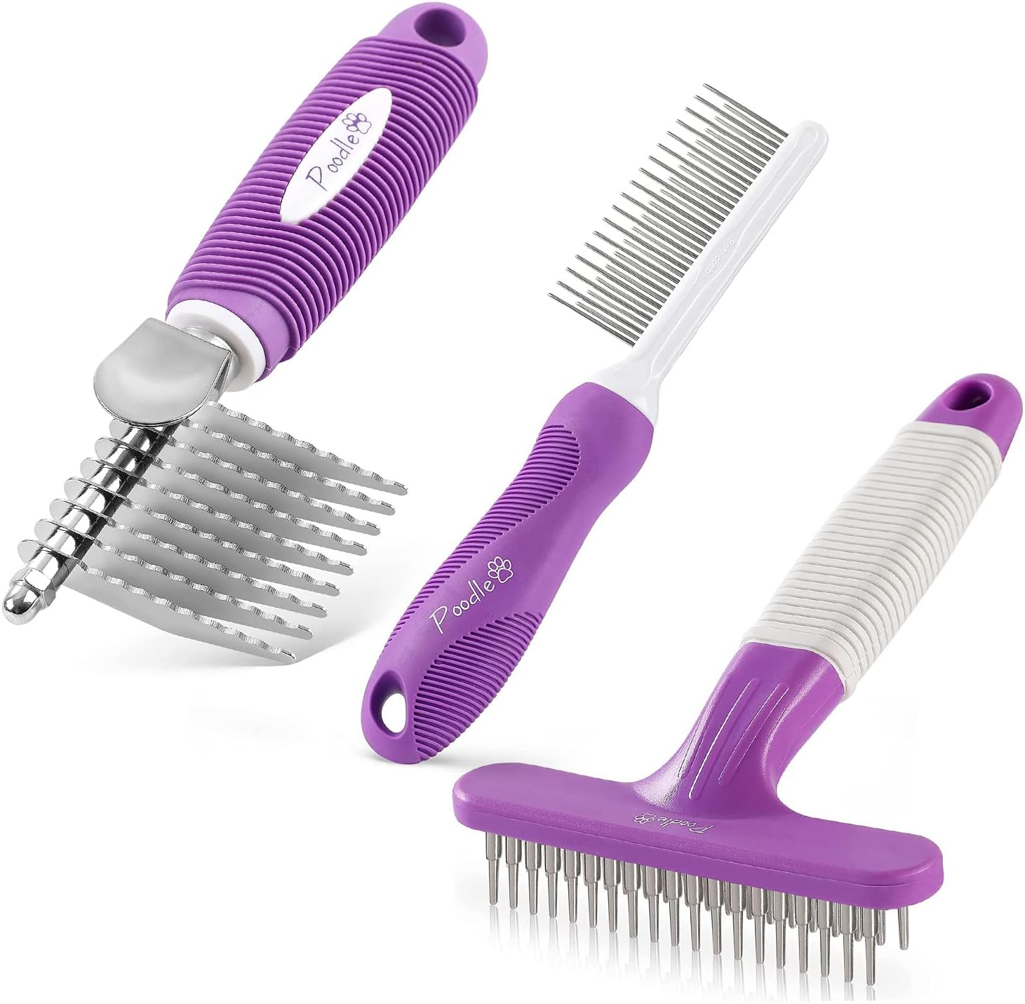 Poodlie Poodle Pet Dematting Fur Rake Bundle front view professional grooming tools