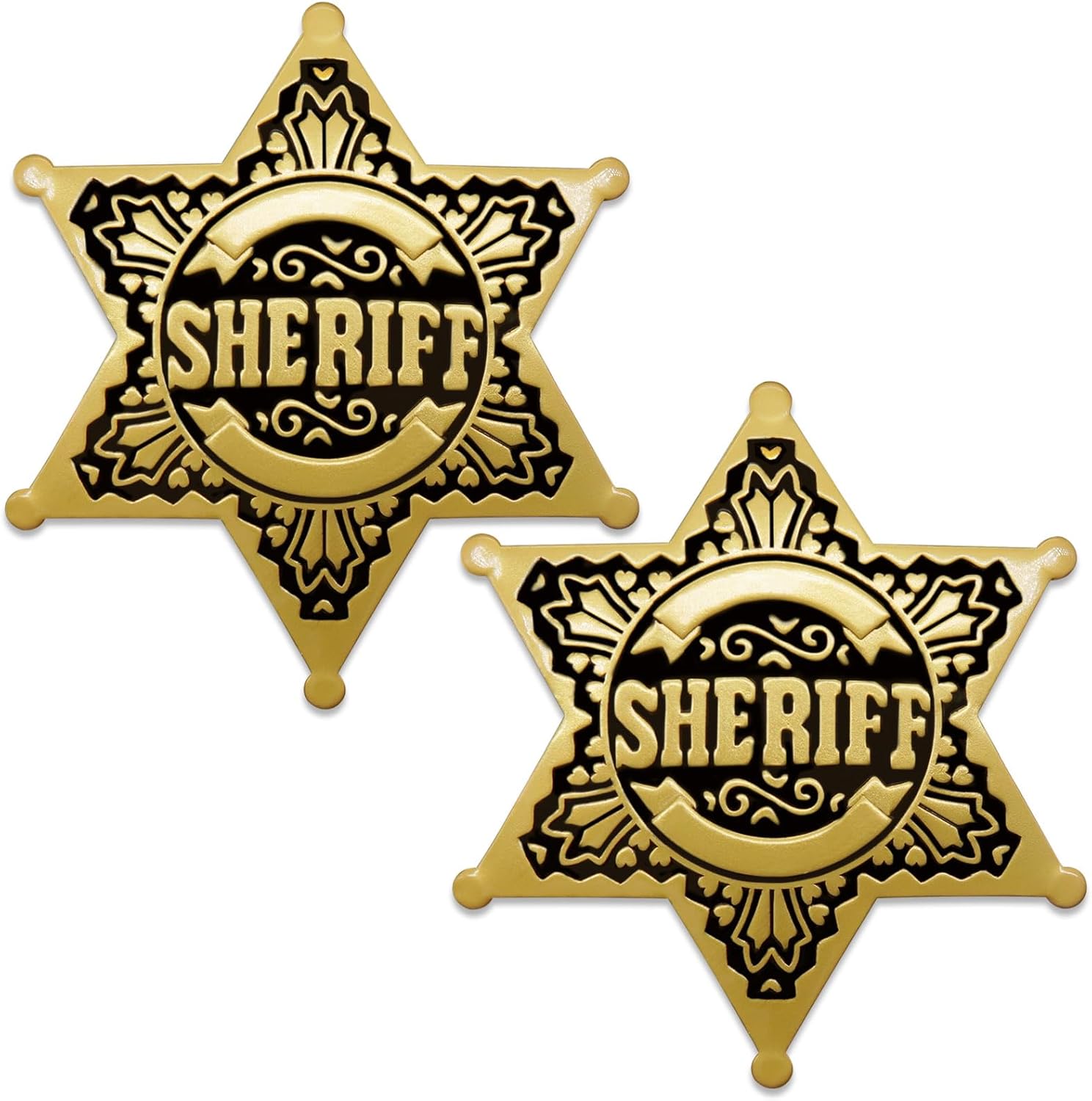Huwane sheriff badge two pack front view gold metal star pin