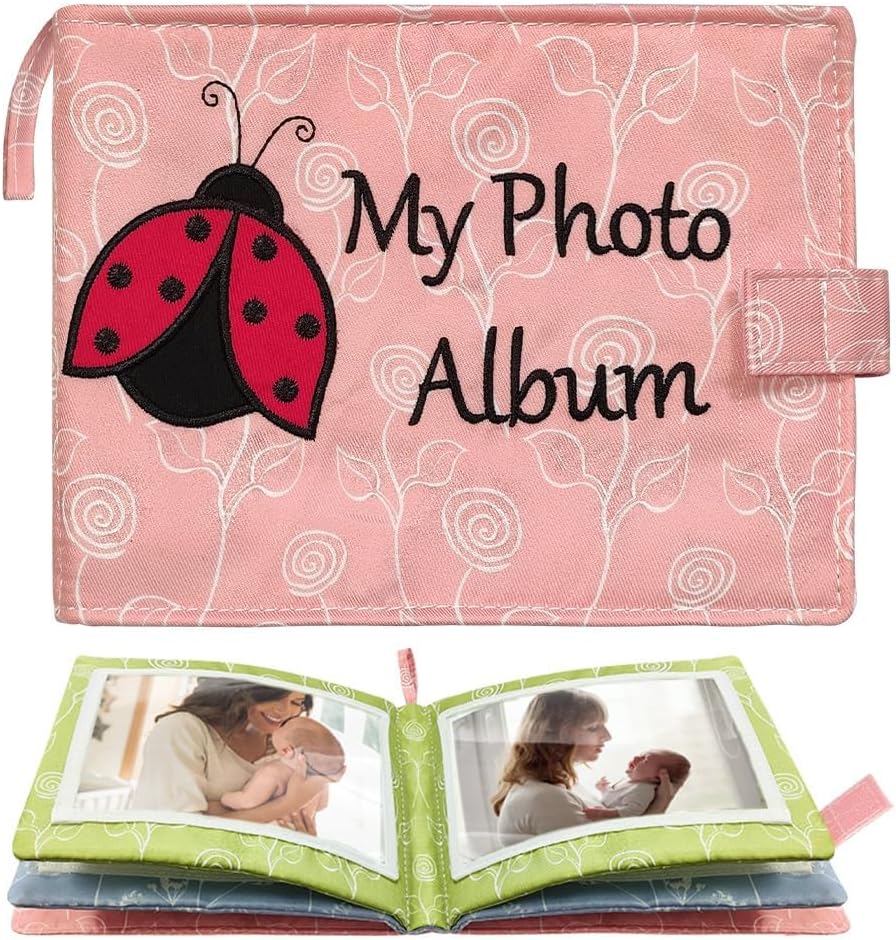 Amzoya baby soft cloth photo album front view pink fabric keepsake book