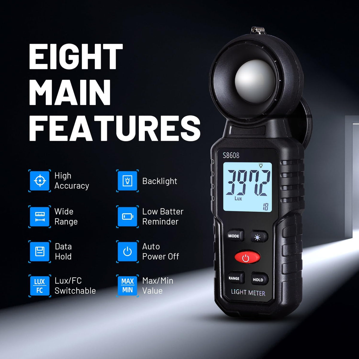 Mcbazel photometer displaying LCD screen backlight