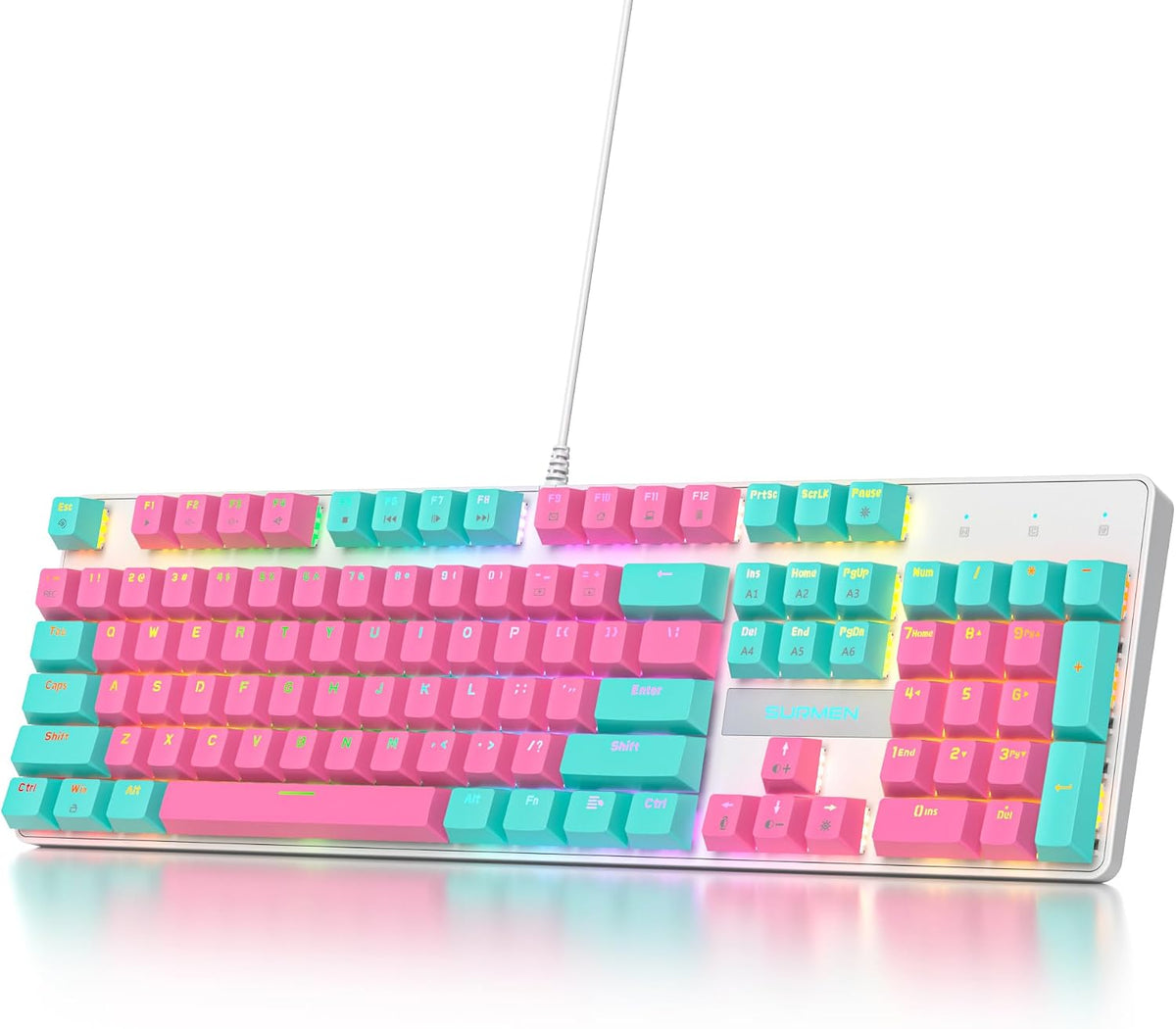 surmen Full Size Creamy Keyboard with Number Pad, 104 Keys RGB Wired Mechanical Gaming Keyboard Backlit with PBT Keycaps Linear Red Switch for Laptop Desktop PC Gamers104 Blue Samurai - Image 9