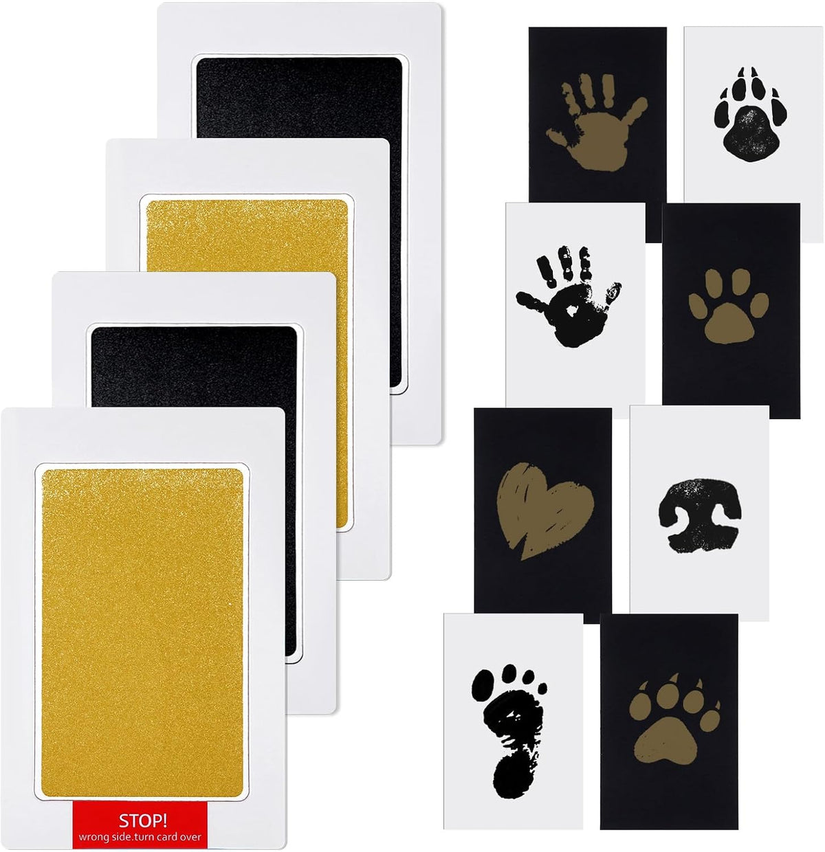 Vinmooog inkless hand and footprint kit front view showing gold and black ink pads