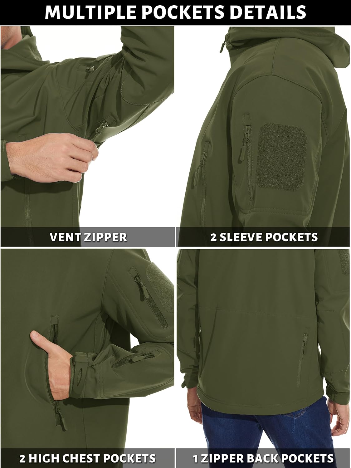 TACVASEN waterproof jacket front zipper and chest pockets