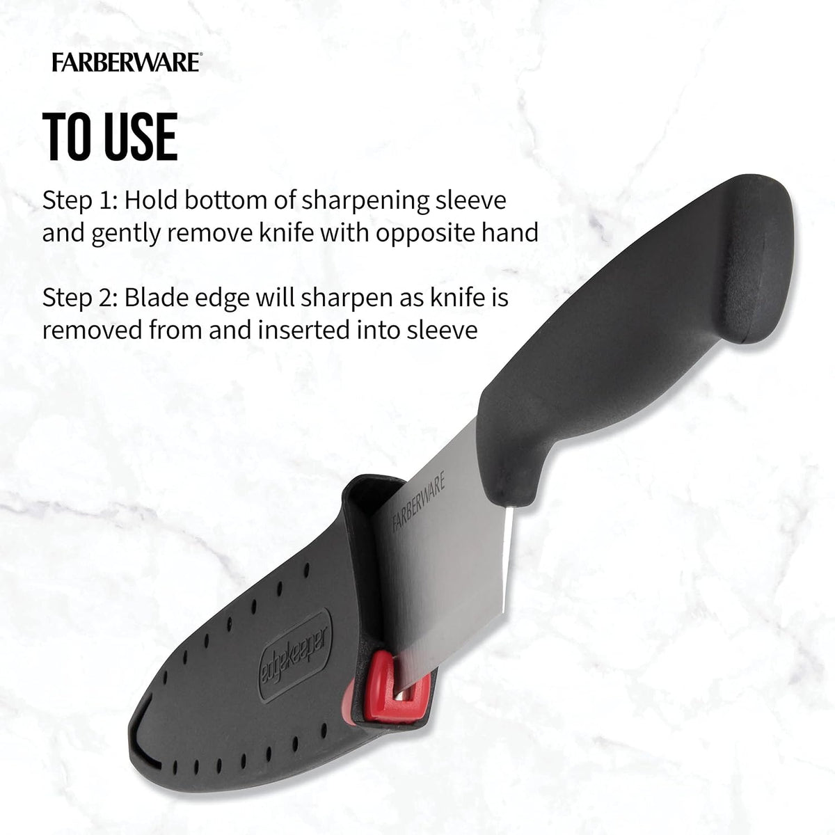 Detail of built-in ceramic sharpener inside Farberware Edgekeeper sheath mechanism