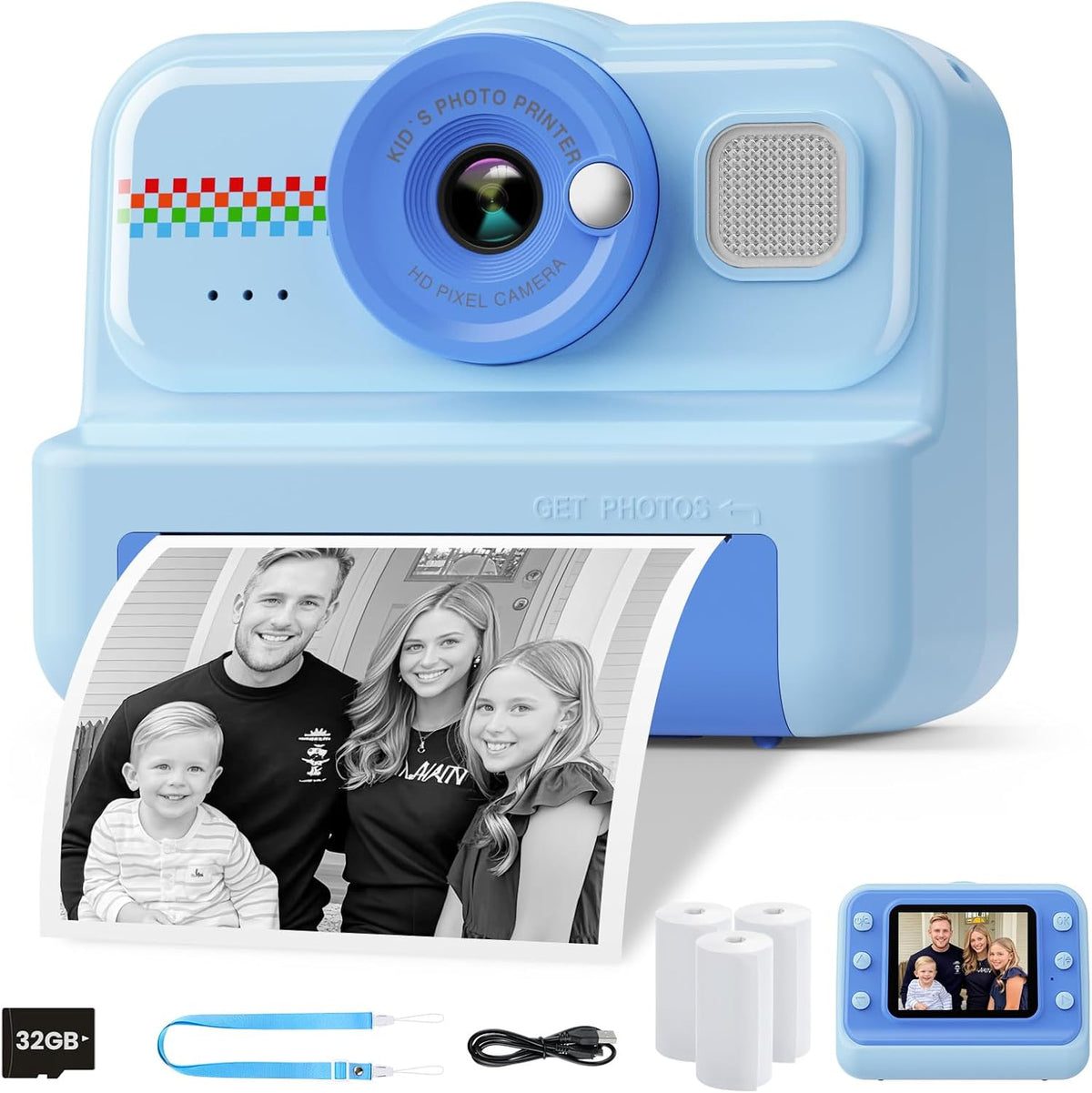 HiMont kids camera angled view showing lens and buttons