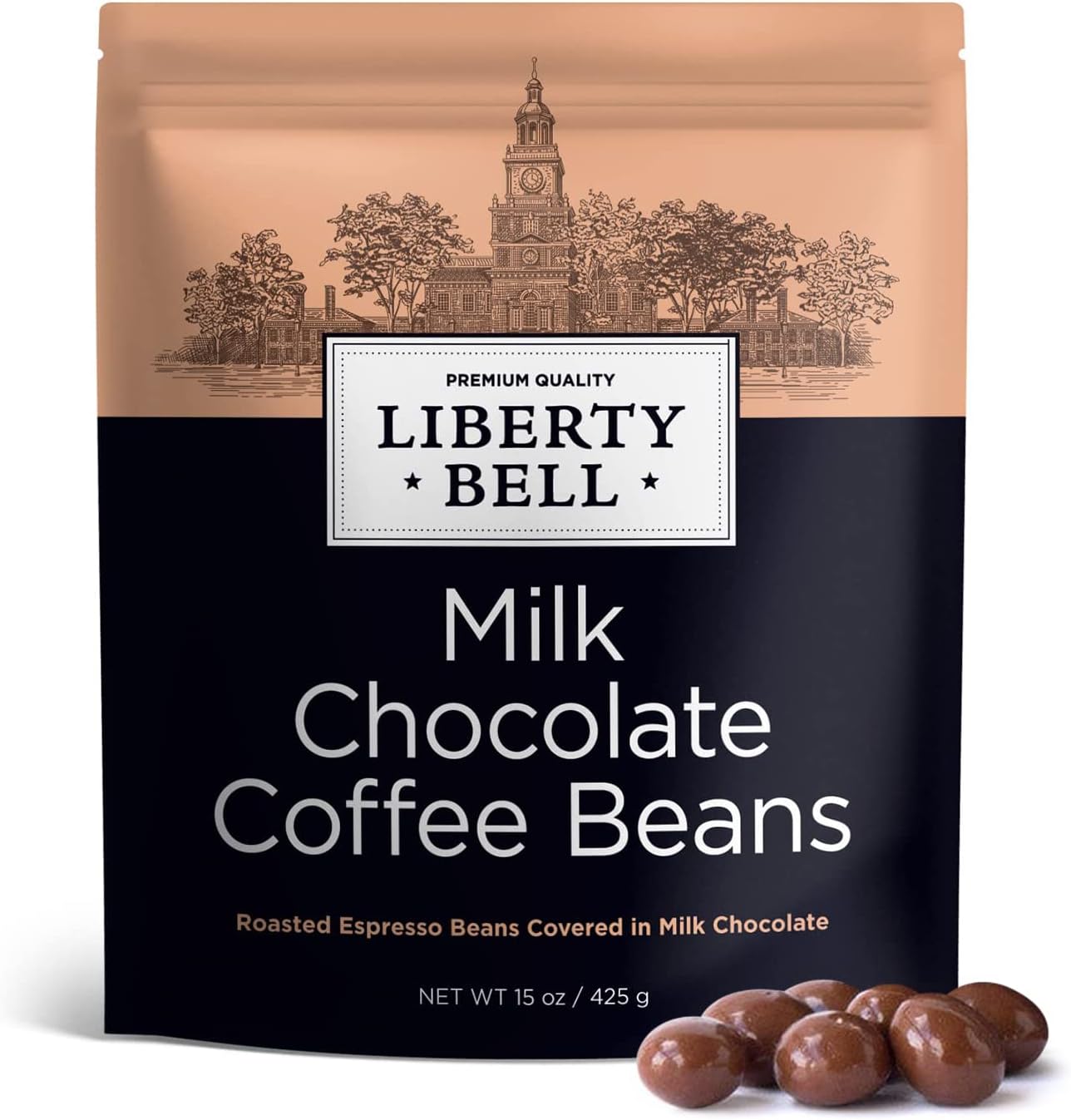Liberty Bell Milk Chocolate Covered Espresso Coffee Beans 15 Ounce Bag front view