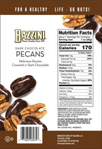 Gourmet roasted pecans coated in rich dark chocolate snack ingredients