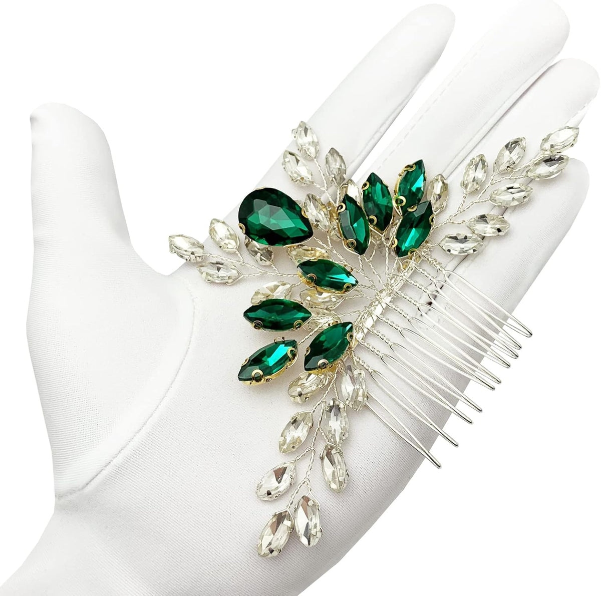Prettylife emerald crystal hair comb in box