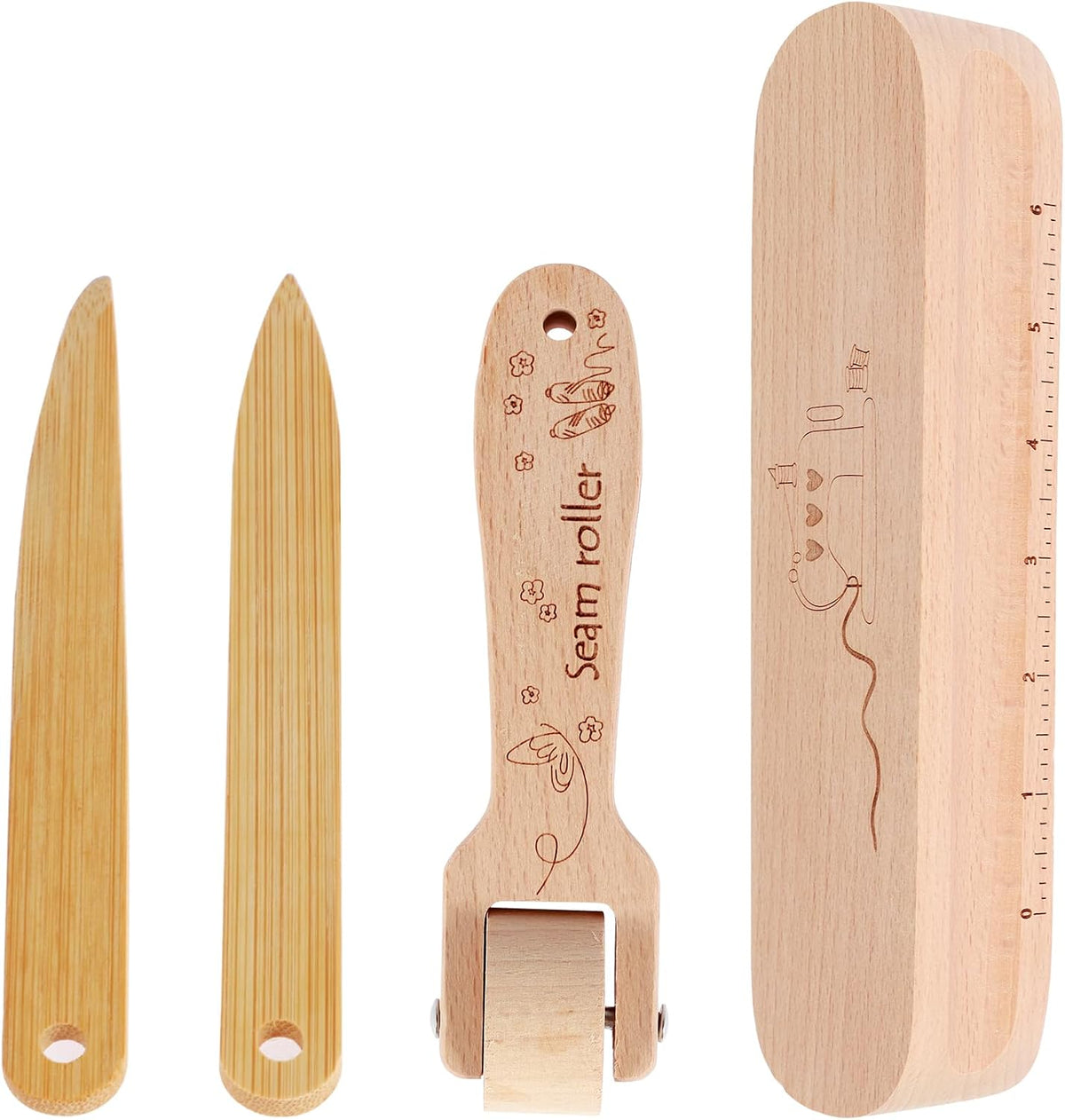 Tcwhniev 4 piece beech wood tailors clapper set front view for sewing tools online