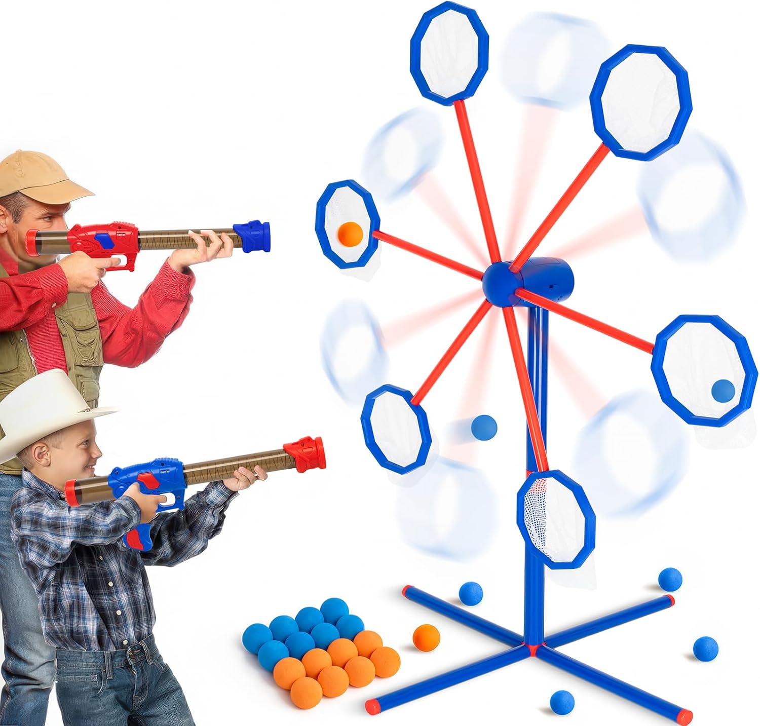 Aontess shooting games toy set with air guns and rotating target front view