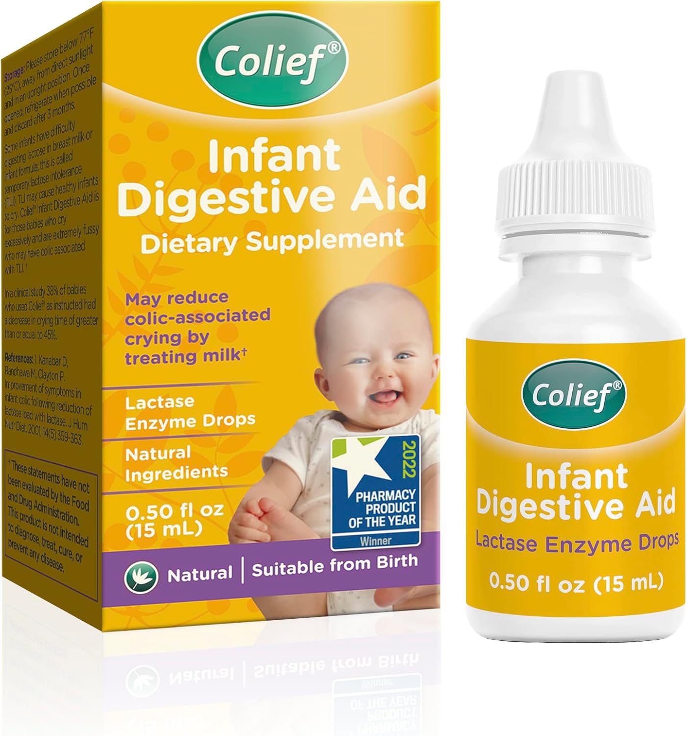 Colief Infant Digestive Aid | Gas Drops for Babies | Natural & Safe Infant Gas Relief | Reduces Baby Colic, Tummy Bloating, Fussing & Crying | 90 Servings | 0.5 Fl Oz (Single Pack) - Image 1