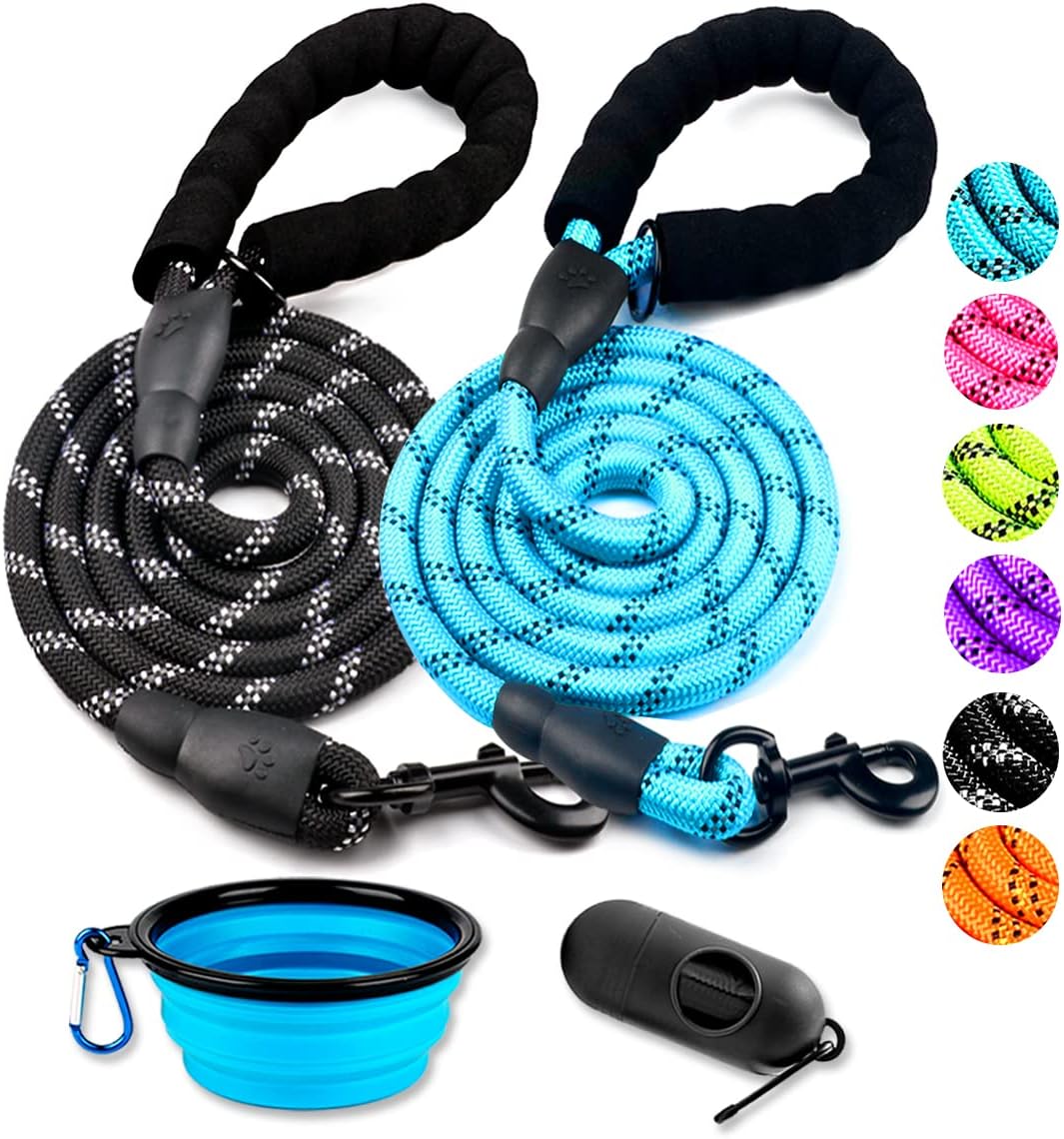 COOYOO heavy duty reflective dog leash front view showing two pack climbing rope leashes.