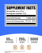 BulkSupplements.com Vitamin D3 Powder - Cholecalciferol, Vitamin D Supplements, 5000 IU - Gluten Free, 50mg (125mcg of Vitamin D3) per Serving, 250g (8.8 oz) (Pack of 1) - Image 2