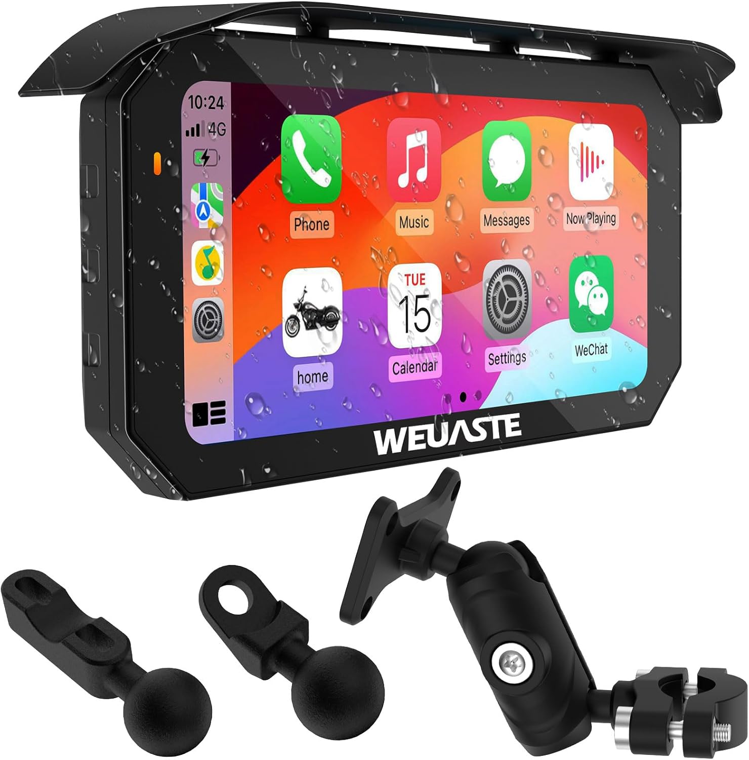 Weuaste 6.25 inch motorcycle CarPlay screen front view showing active GPS navigation display.