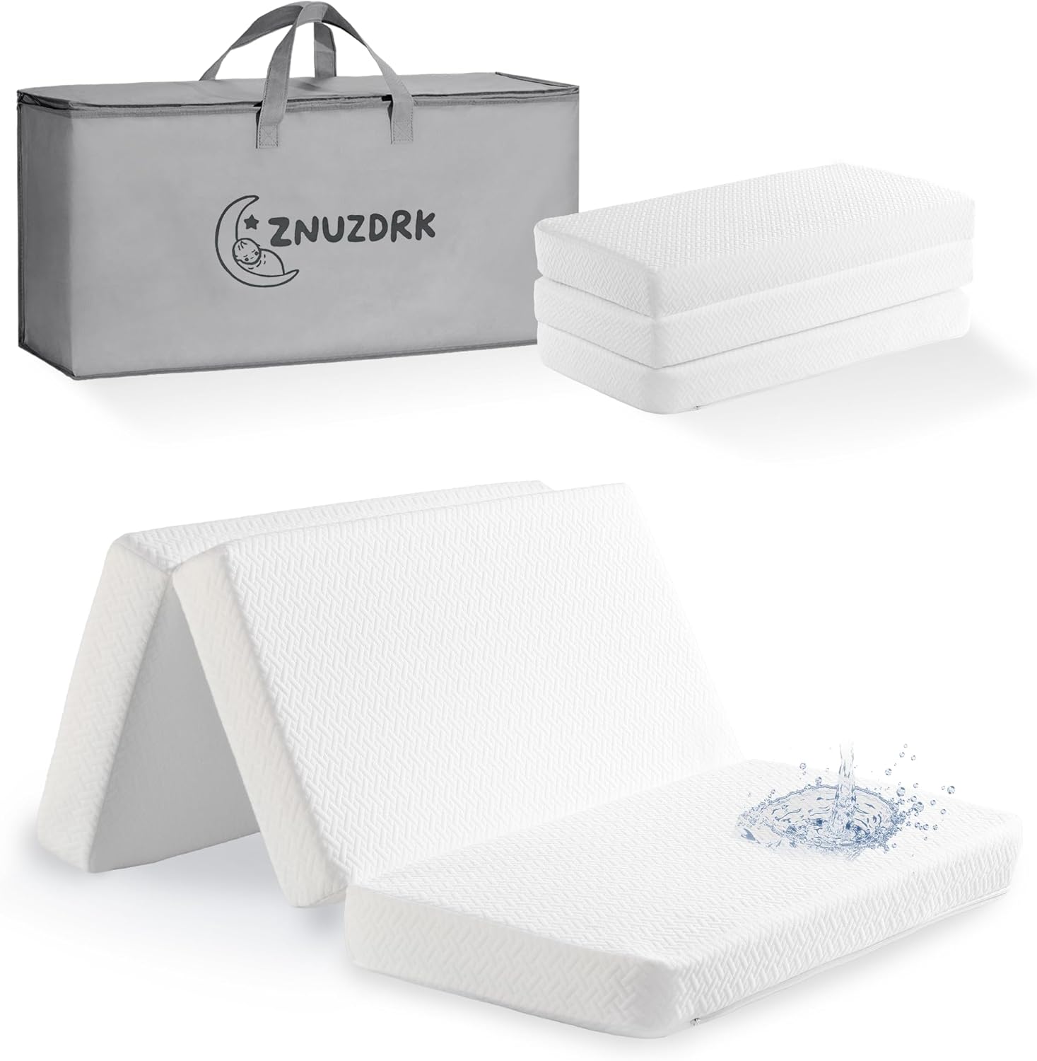 Znuzdrk pack and play mattress tri-fold front view