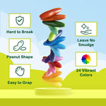 Close up view of the ergonomic peanut shaped washable crayons for kids.