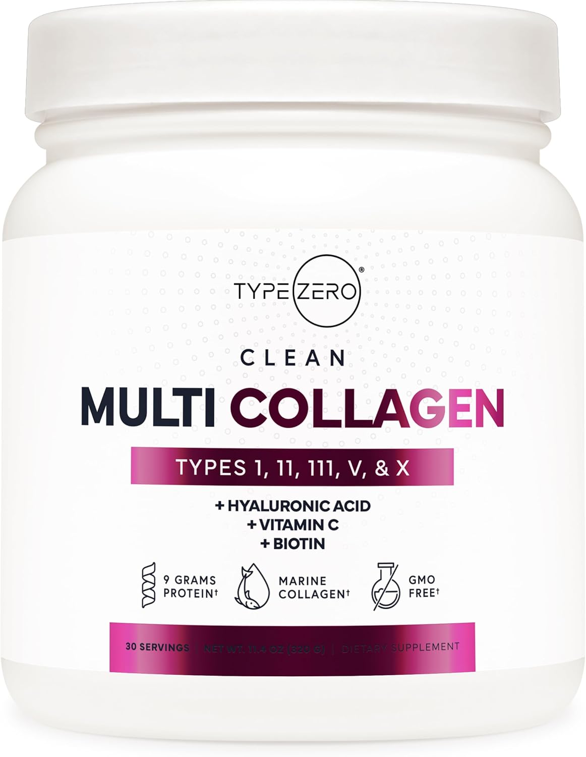 Type Zero multi collagen powder front view container
