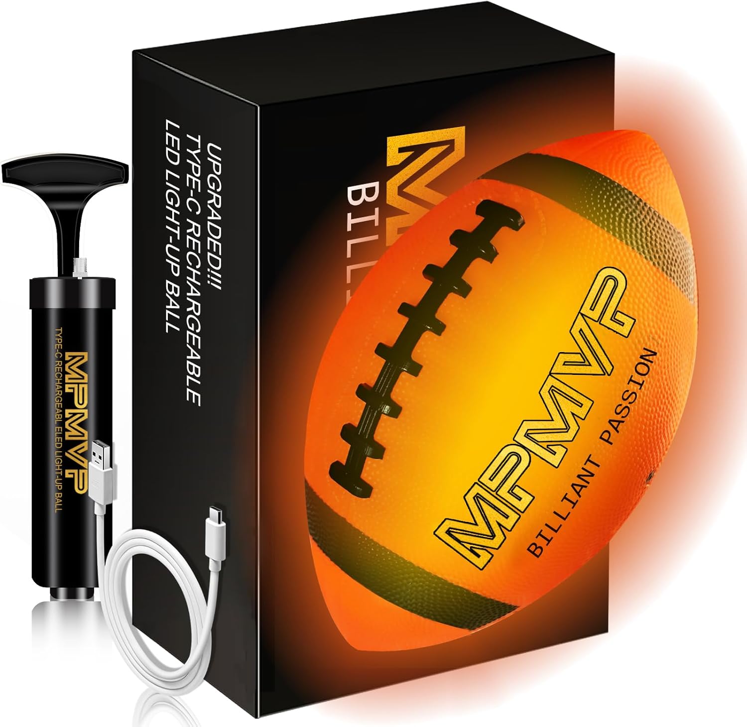 Cadyaw glow in the dark football front view illuminated in the dark