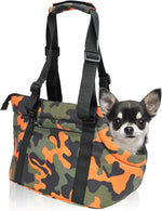 Deltamann 10mm padded pet tote bag front view in camouflage orange