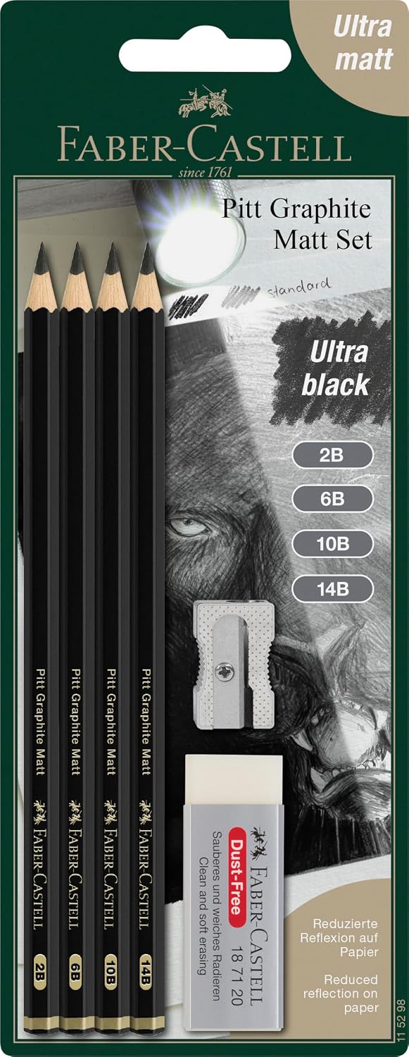 Faber-Castell 3 Count Pitt Graphite Matte Tin - 10B, 12B, 14B - Matte Black Graphite Pencils - Image 9