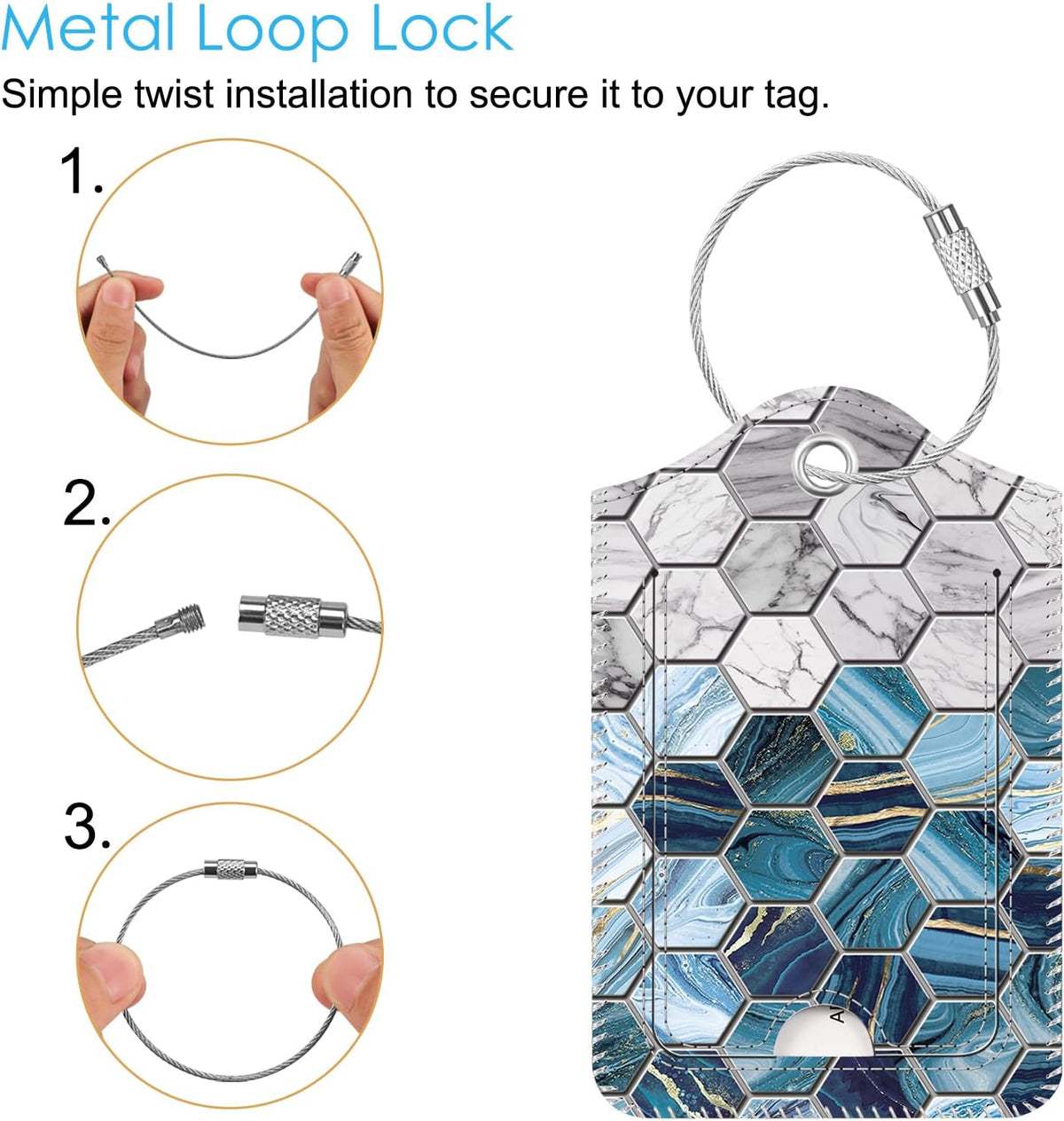 Fintie suitcase tags agate hexagons pattern detail