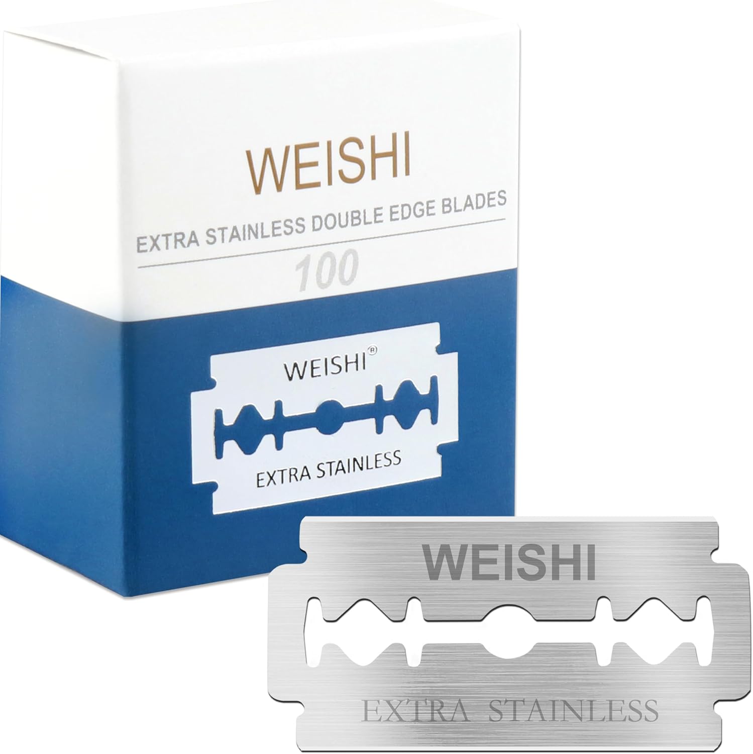 Weishi 100 pieces double edge razor blades front packaging view