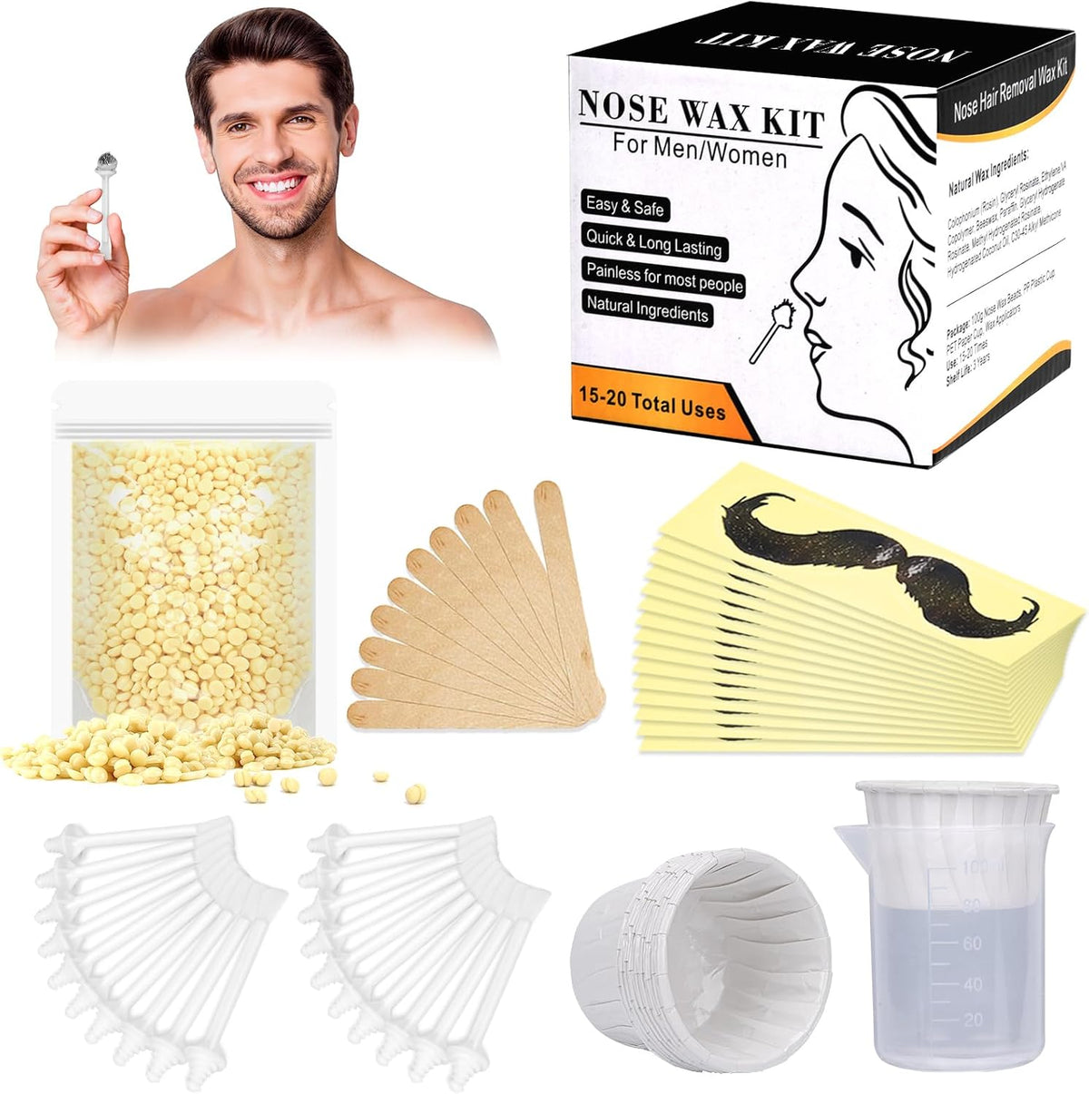 Yovanpur Nose Wax Kit packaging and full contents front view
