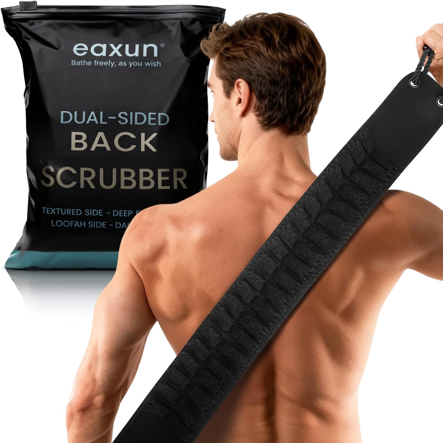 Eaxun dual-sided back scrubber with handles front view
