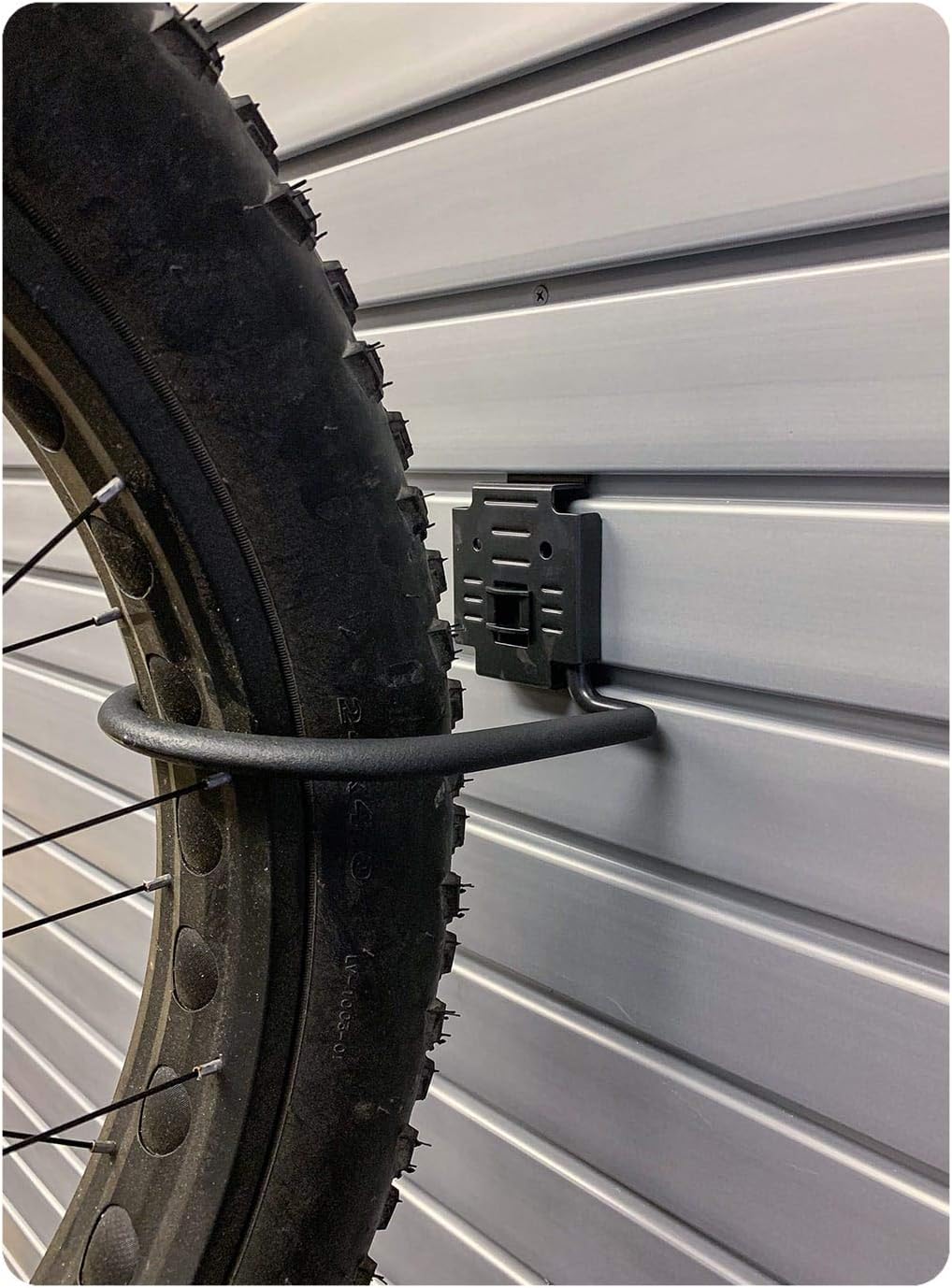 Handiwall fat tire bike hook front view commercial storage accessory
