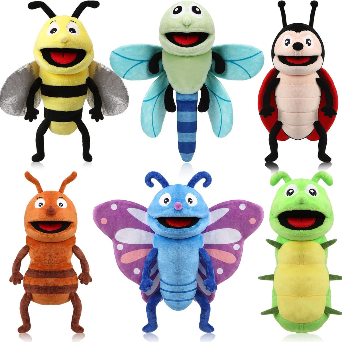 Lenwen 6 piece insect hand puppet set front view