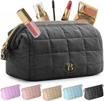 Quilted Dark Pink Makeup Bag for Women, Travel Toiletry Bag with Wide-Open Top & Zipper Pouch, Travel Makeup Case Organizer with Internal Pockets, Puffy Cosmetic Pouch for Everyday Essentials - Image 10