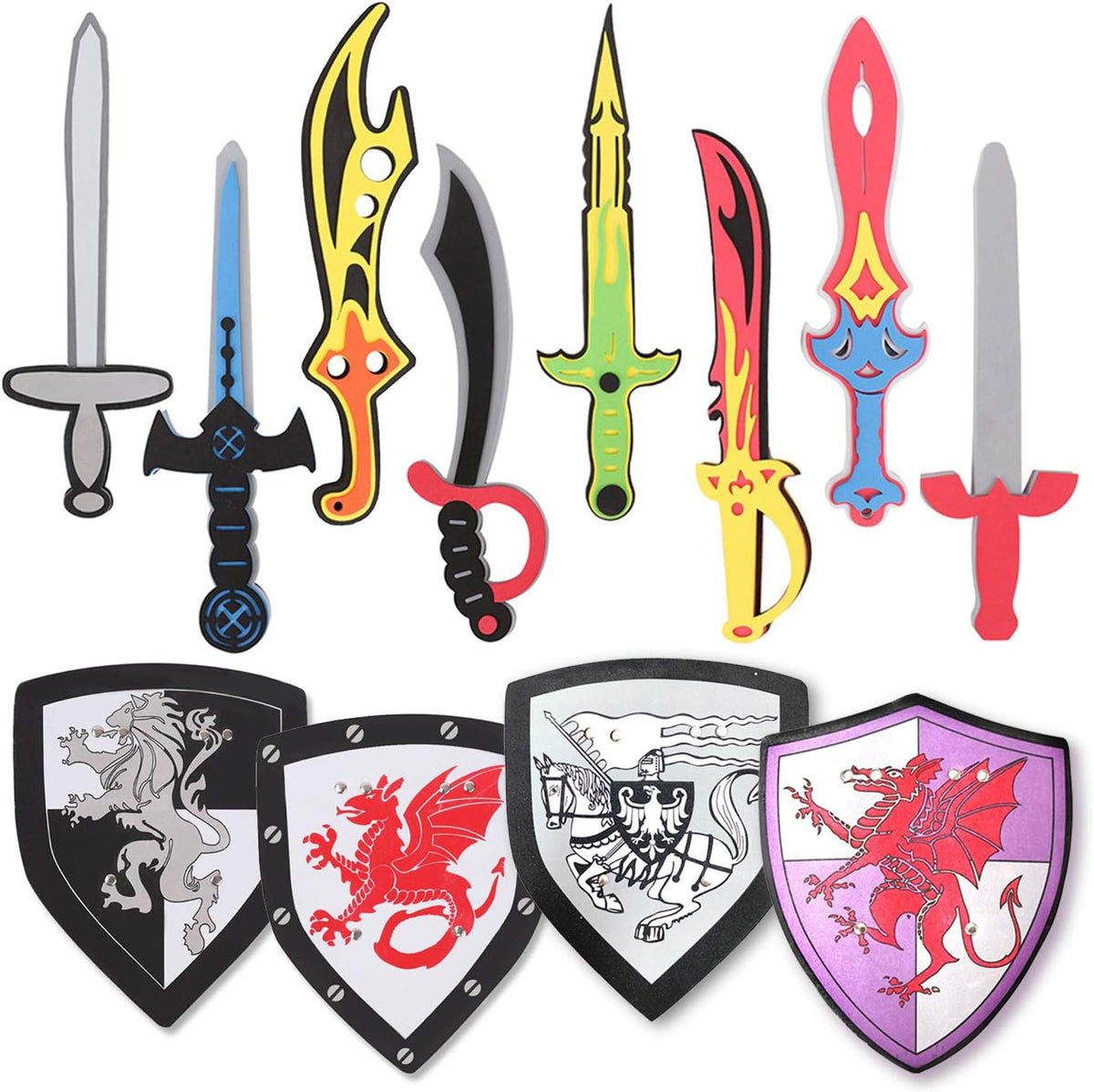Liberty Imports 12 pack foam swords and shields playset front view