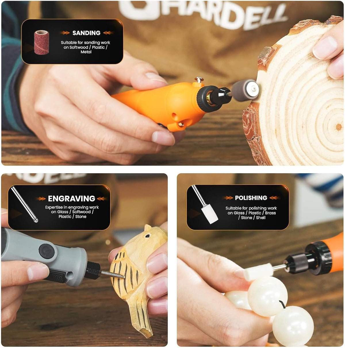 Hardell rotary tool attachment box with transparent lid and branded logo