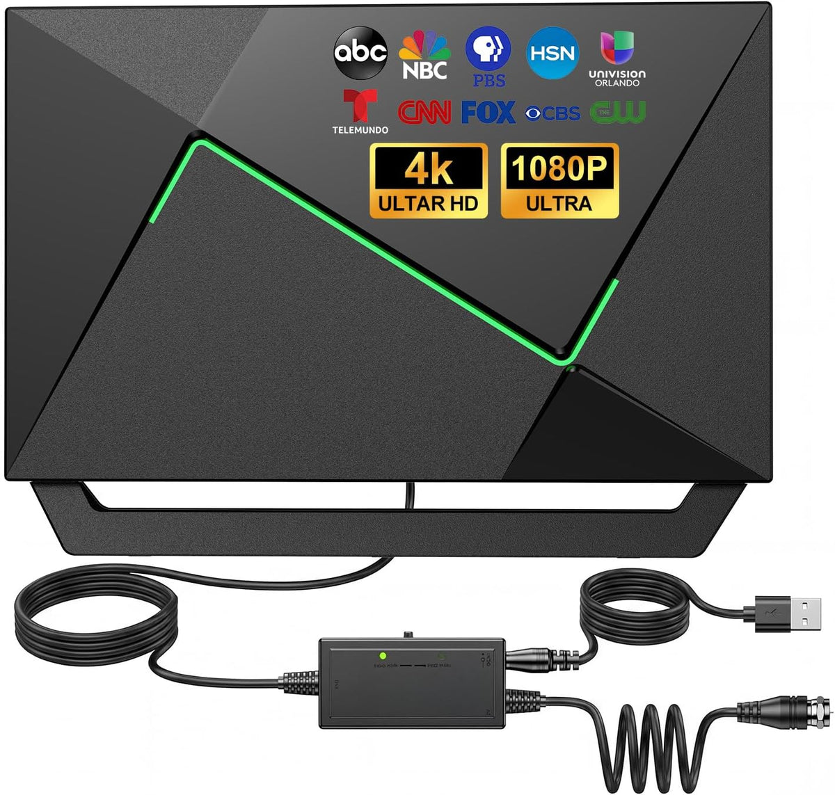 QIRUOZ 2026 TV Antenna front view showing the sleek indoor digital panel design.