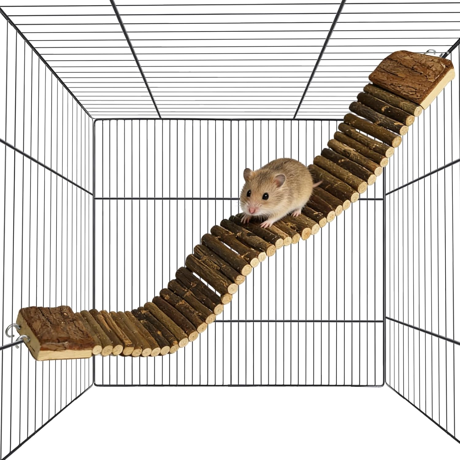 Hamiledyi Hamster Suspension Bridge 21.7 x 2.8 Inch Rat Long Bendy Bridge Wooden Climbing Ladder Cage Accessories for Syrian Hamster Gerbil Mouse Rat - Image 1