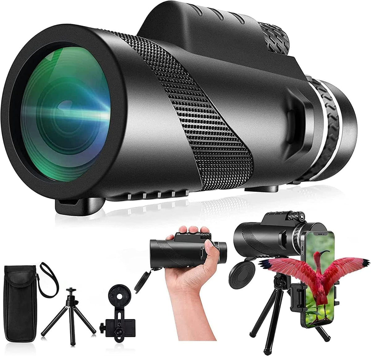 ASxmhGo 80x100 High Powered Monocular Telescope front view showing the large objective lens cover.