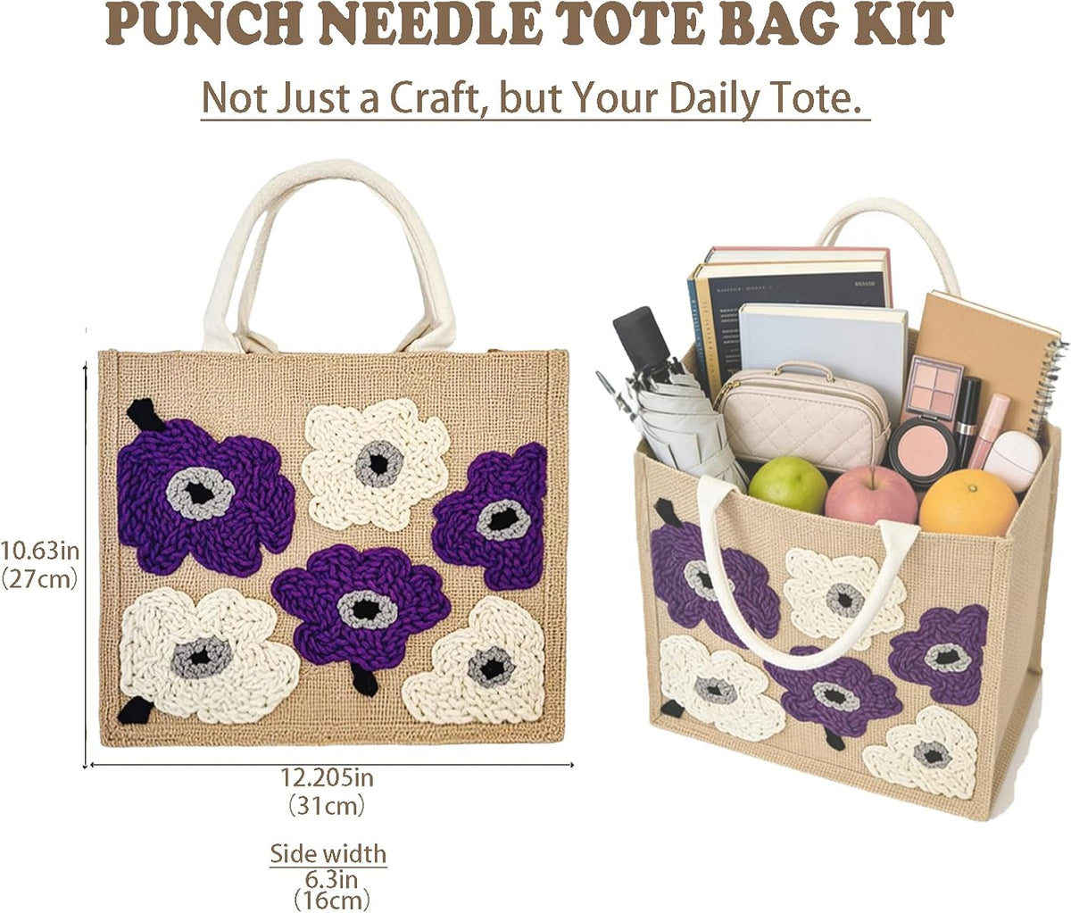 LEJOO beginner craft set displaying pre-printed canvas texture and purple bell pattern.