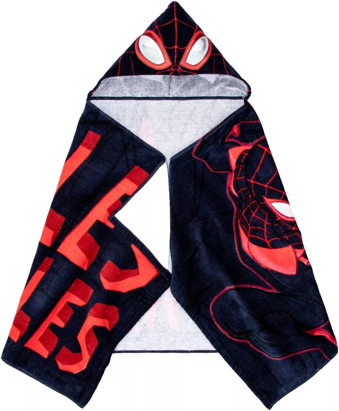 Spider-Man Miles Morales kids towel showing printed back design and corner pockets