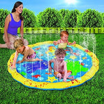Backyard water sprinkler mat for toddlers showing the water hose connection point detail