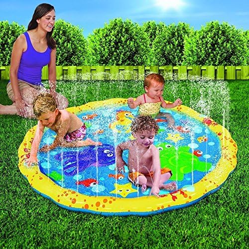 Backyard water sprinkler mat for toddlers showing the water hose connection point detail